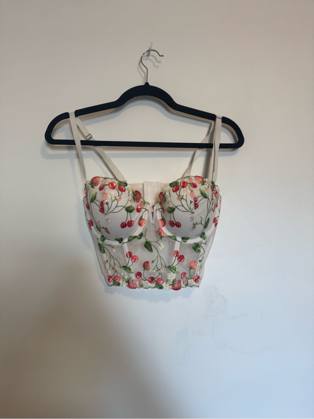 Victoria's Secret White Cherry Embroidered Bustier Crop
